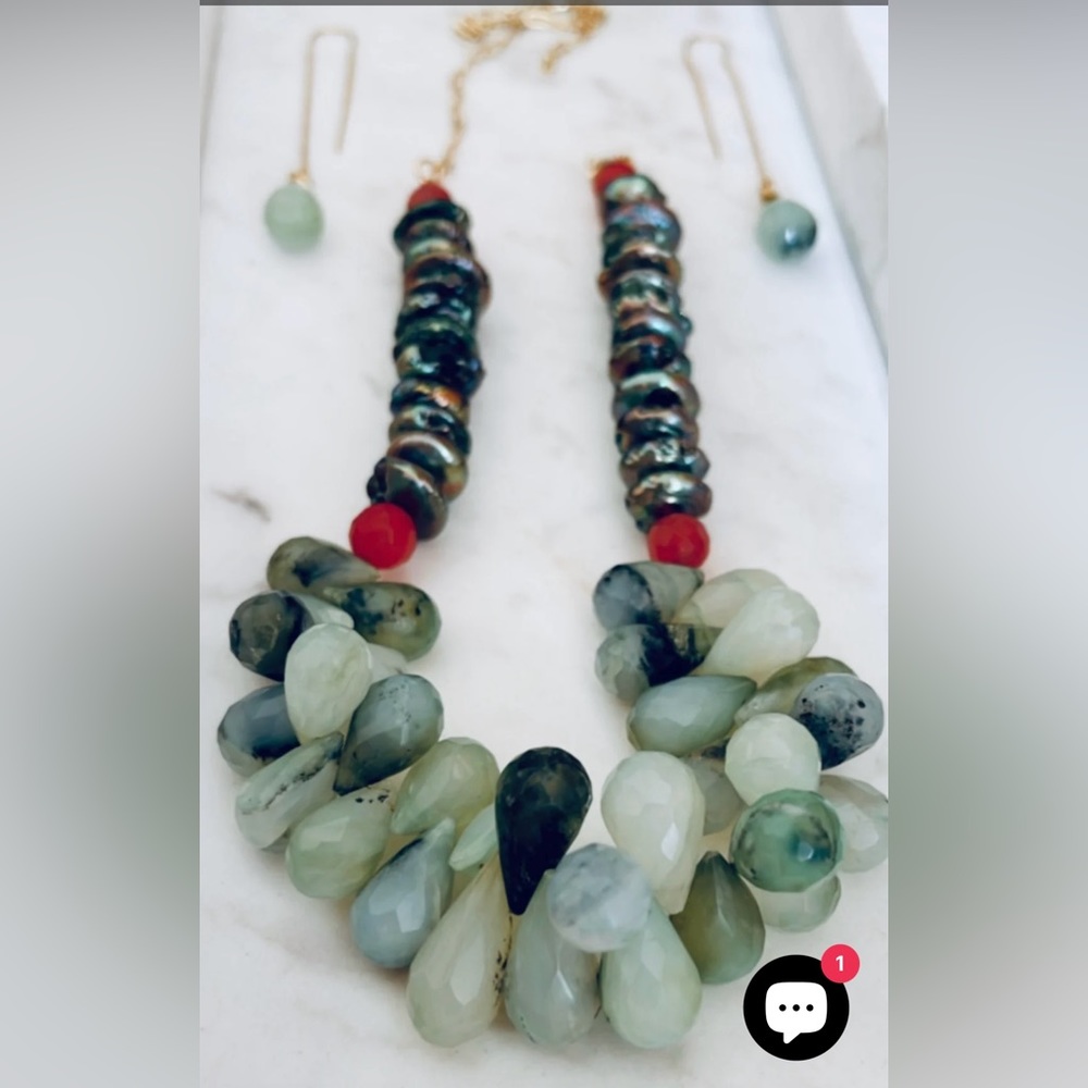 Peruvian Opal, Peacock Freshwater Pearls And Cherry quartz